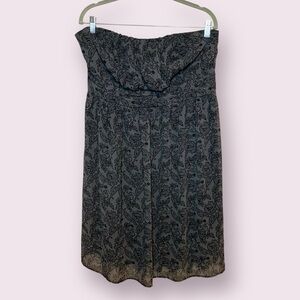 Torrid Strapless Chiffon Dress Gray & Black Lacy Floral Print Smocked Size 2X
